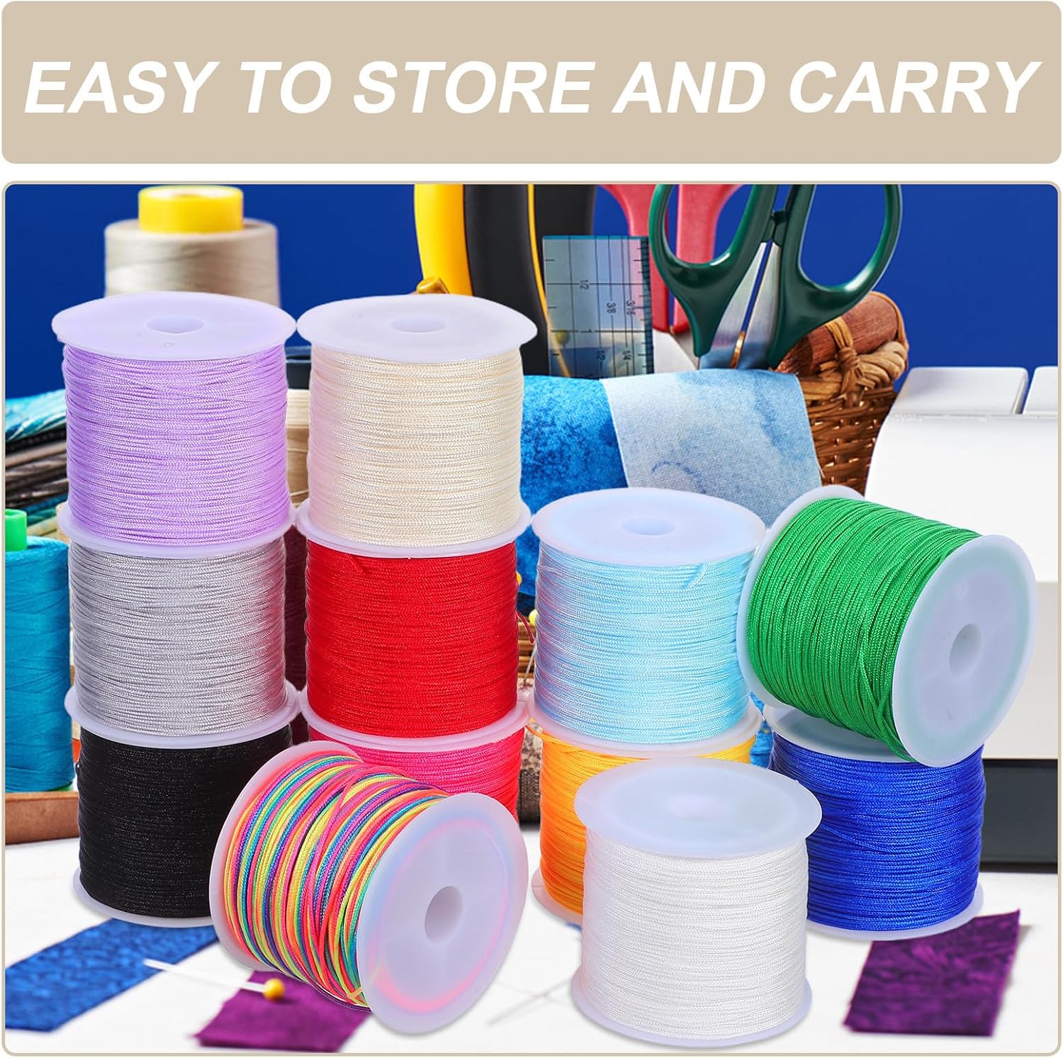 12 Rolls Nylon Braided Cord for Necklace and Lanyard Crafting