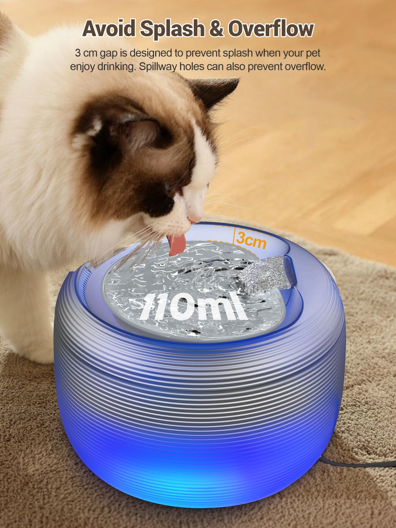 SIBAYS Fuente de agua para gatos, 3,5 L, gran capacidad, para beber con luz LED y recordatorio de escasez de agua, dispensador automático de plástico para perros, fácil de limpiar