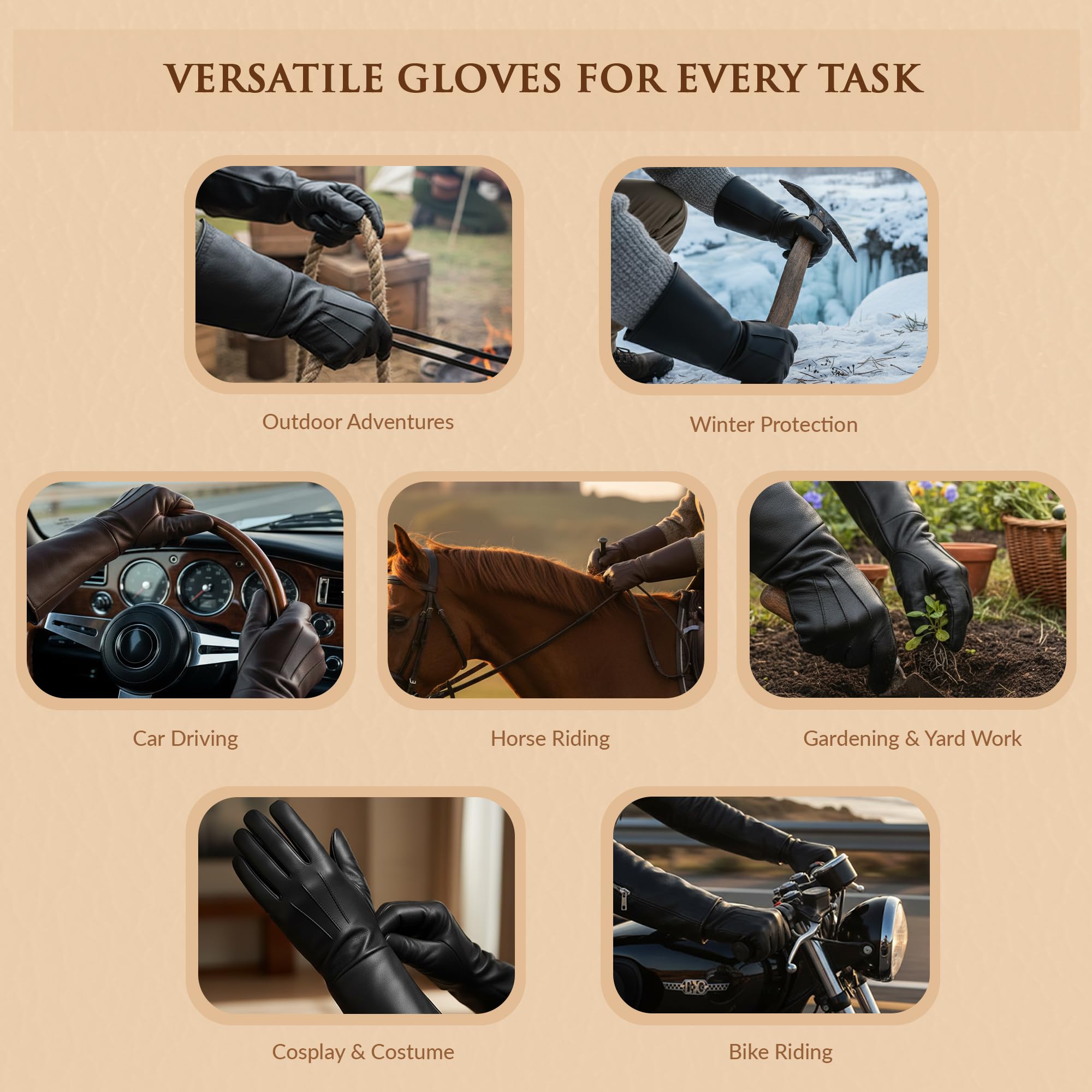 Gants en cuir de mouton véritable pour homme et femme - Style médiéval Renaissance