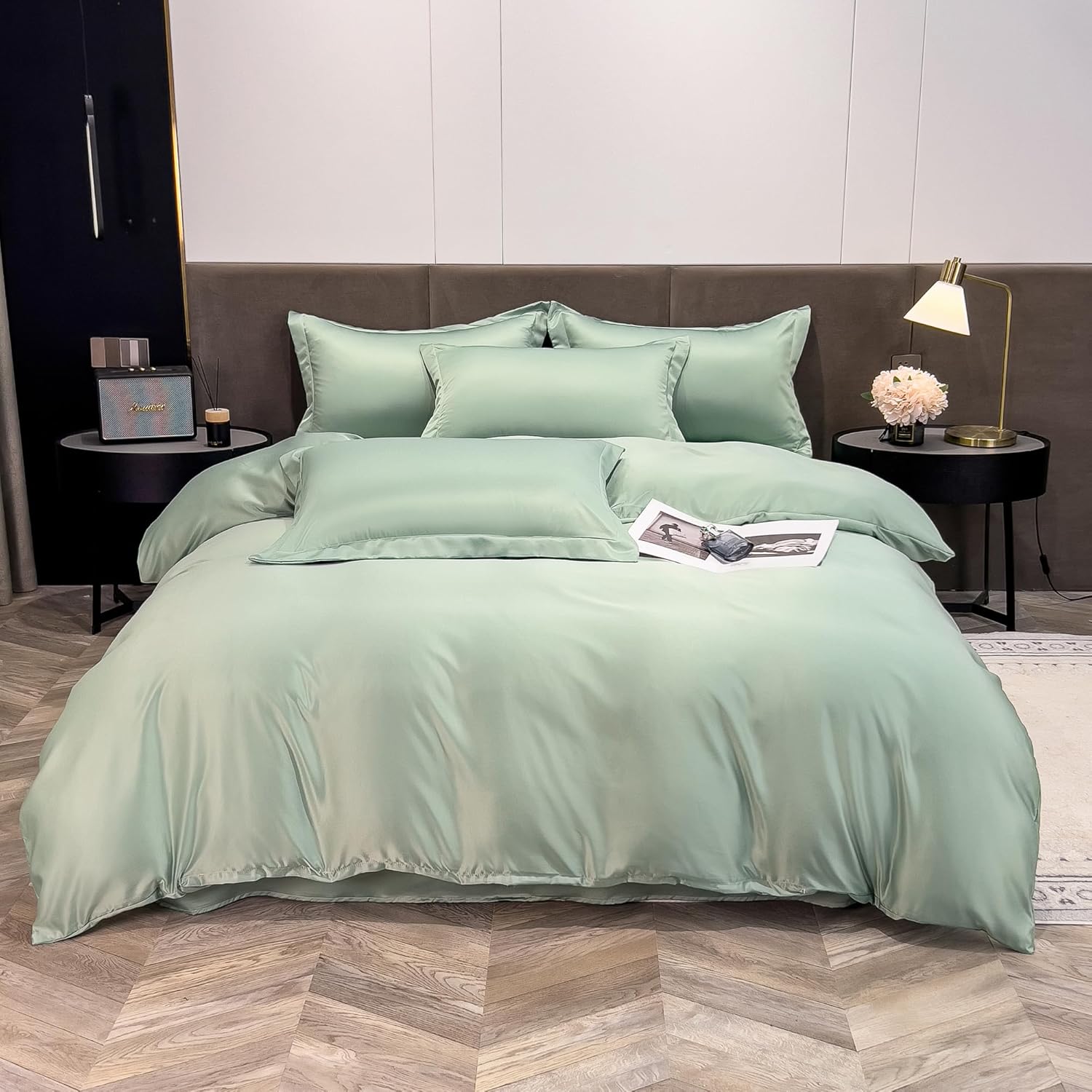 Duvet Cover Twin Size - 2 Piece Silky Soft Bedding Set with Zipper Closure & Corner Ties, Ultra Breathable Comforter Cover Set (Blue + Light Gray, Twin)