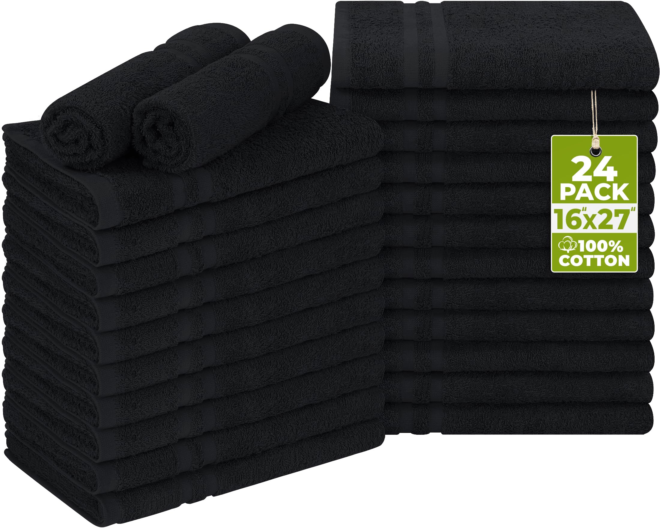 Utopia Towels - Cotton Bleach Proof Salon Towel (16x27 inches) - Bleach Safe Gym 100% Cotton Hand Towel (24 Pack, Black)