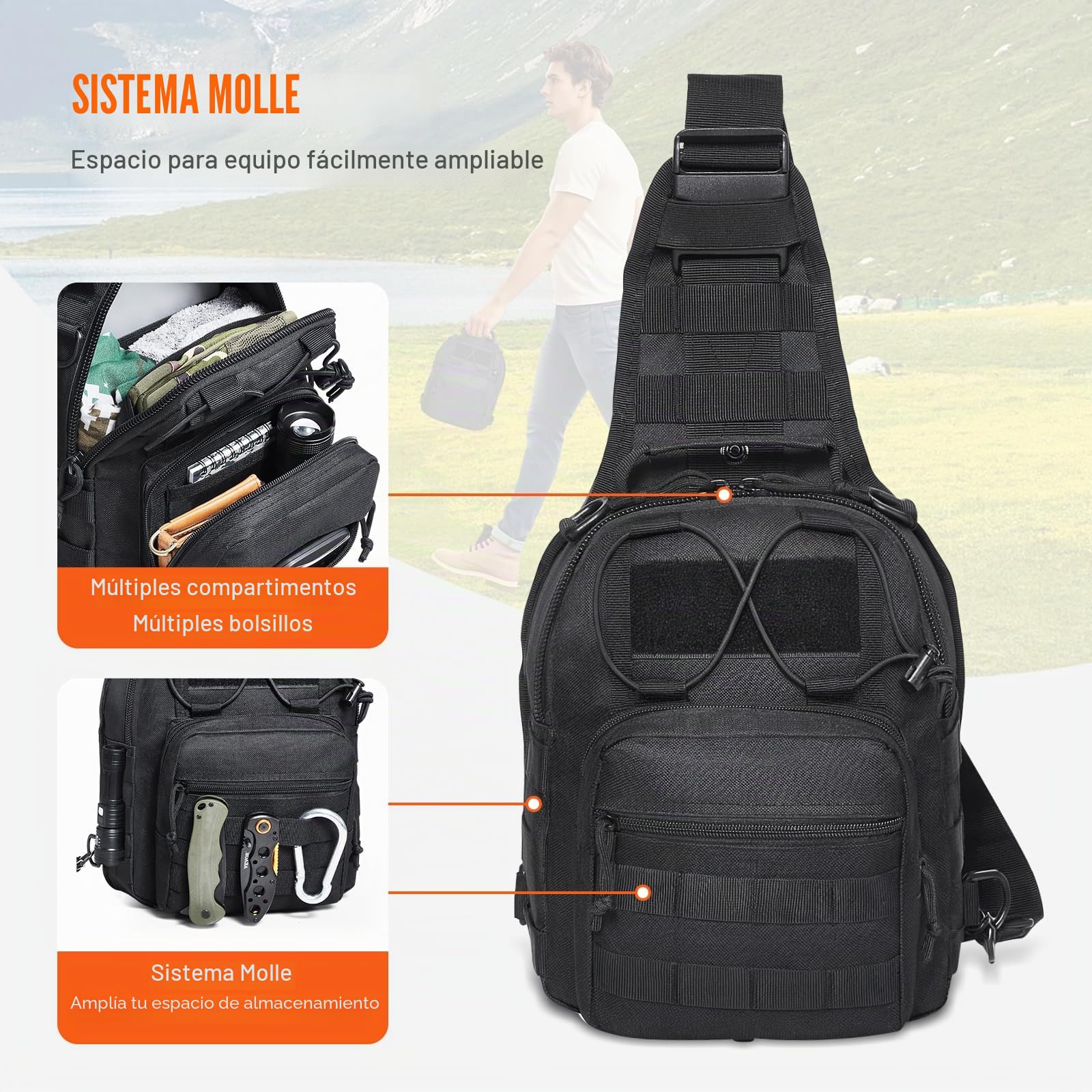 VEVOR Bolsa táctica, mochila militar para gimnasio con diseño Molle y bolsillos, bolsa de hombro táctica para camping, senderismo, gimnasio