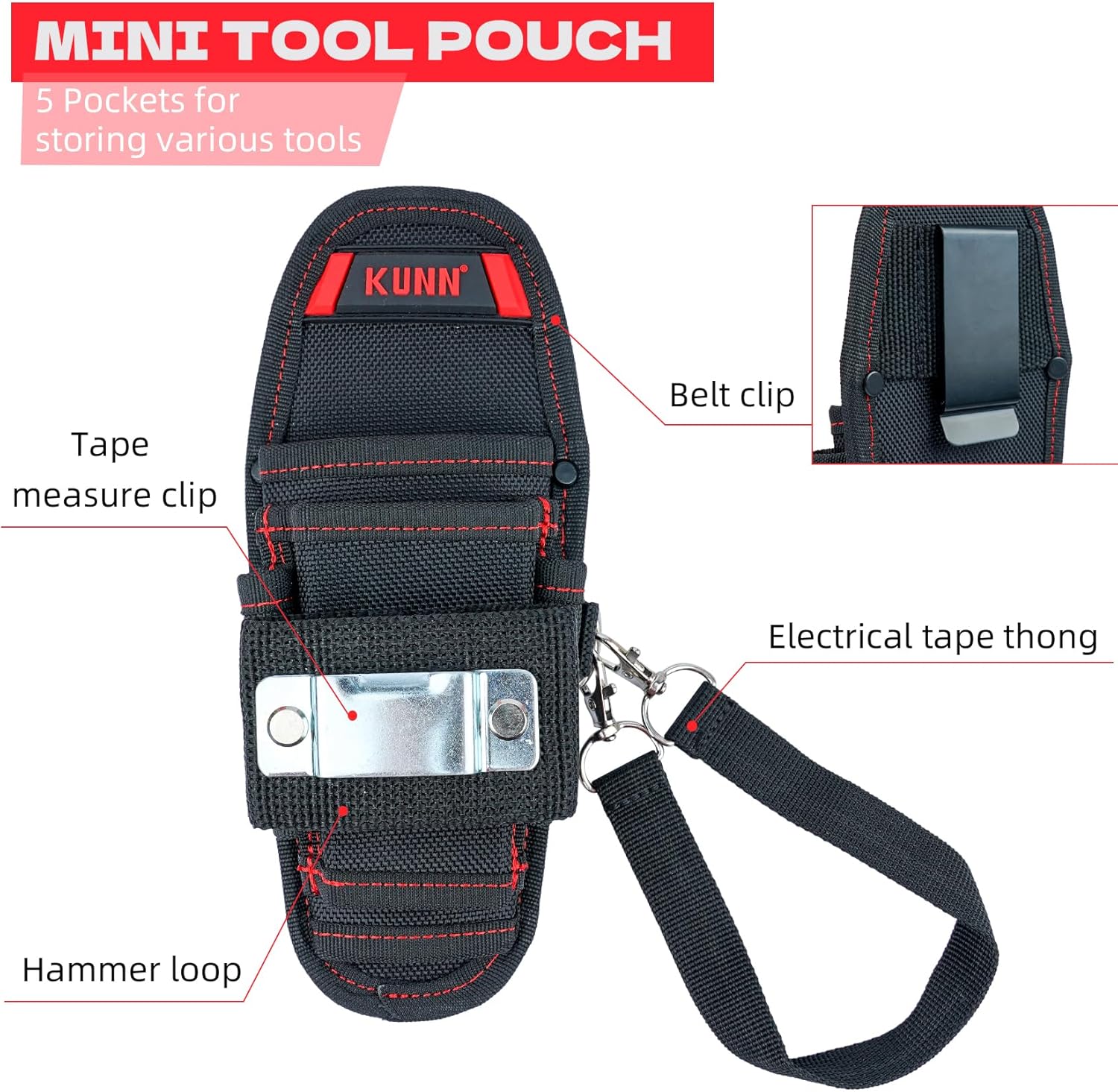 KUNN Small Tool Pouch with Belt Clip,Mini Work Tool Organizer Holder - Image 2