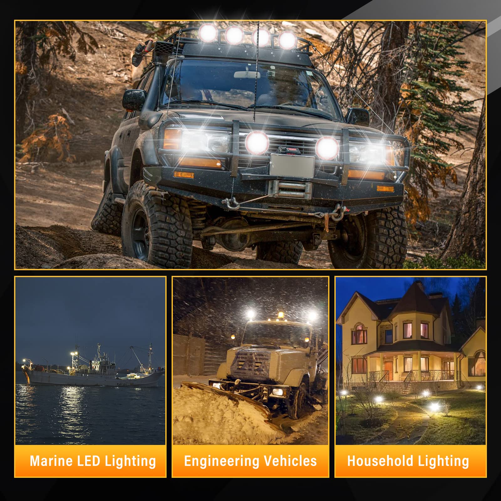 RIGIDON 2 Pcs faros trabajo led redondo, 9 pulgadas 294W Rojo Spot lámpara trabajo led 12V 24V foco led tractor impermeable para off road camión coche ATV UTE SUV 4x4, 6000K Blanca faros antiniebla