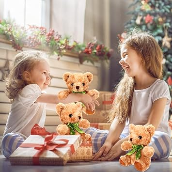 HyDren 24 Pcs Valentines Day Bears Bulk 8 Inch Bears Stuffed Animals Small Soft Bear Plush Stuffed Toy with Bow Tie for Birthday Wedding Valentine Party Gift Favors(Light Yellow)