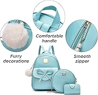 Vista 5 de Mochila de piel para niñas, estilo Bowknot, 3 piezas de mochila, bolso y monedero a la moda, para mujer