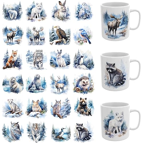 UV DTF Cup Wrap, 24 Sheets Winter Animal UV DTF Decals, Waterproof Rub On Transfer Stickers for DIY Water Bottle Laptop Decal Wood