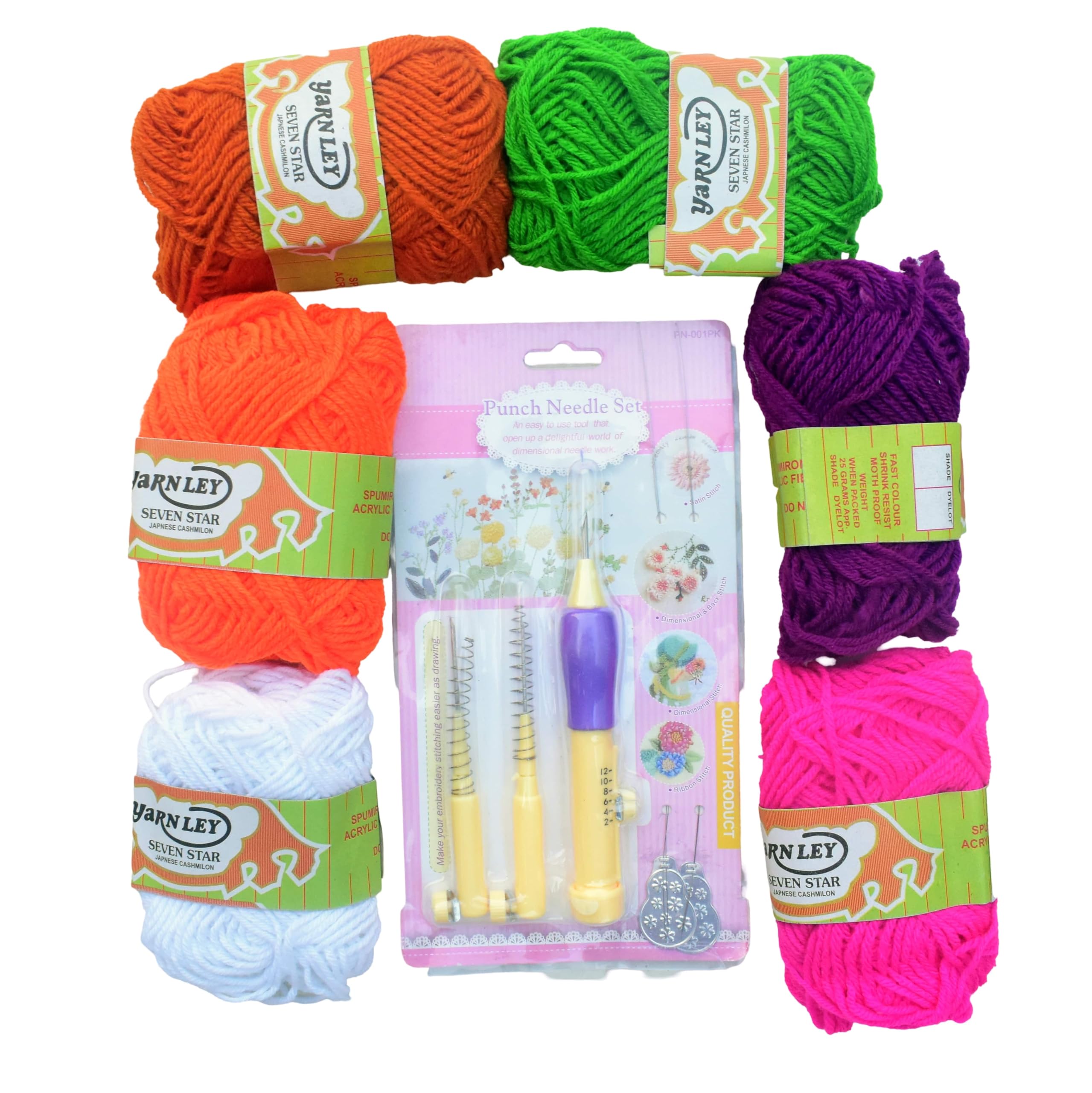 Prabhas Designs Embroidery Yellow Punch Needle Pen Set with 6 Multi-Color (Assorted) Wollen Thread Used for Felting Crochet Knitting Needle Tool for Beginners, DIY Sewing-image-21