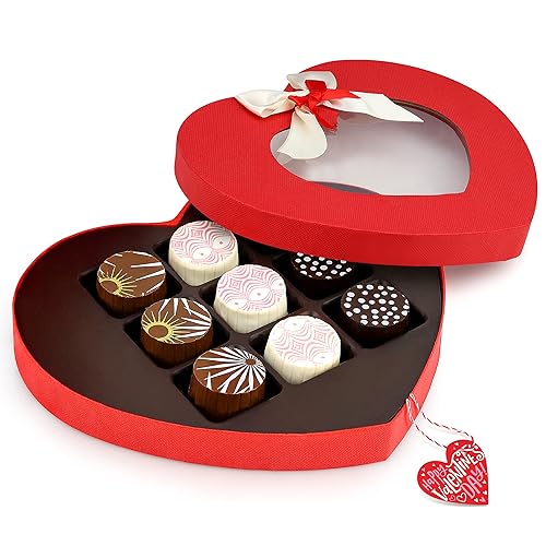 Miniatura 1 de Trufas de chocolate para el día de San Valentín, caja de corazón de chocolate para el día de San Valentín, 9 trufas de chocolate gourmet con leche y