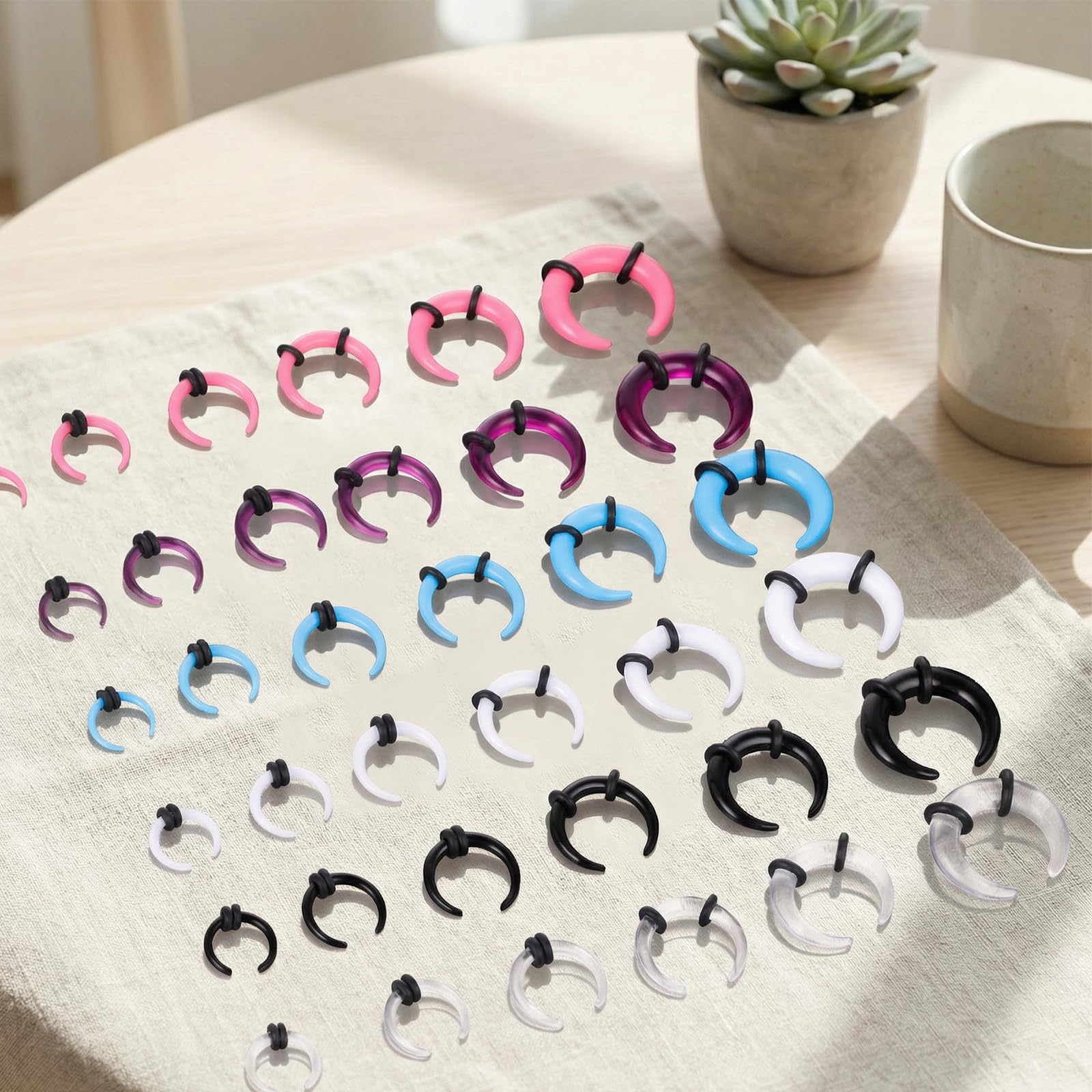 Yolev Kit d'étirement de septum 36 pièces en acrylique 16 G-6G avec joints toriques noirs en forme de fer à cheval en forme de C pour septum, oreille, cartilage, nez pour homme et femme