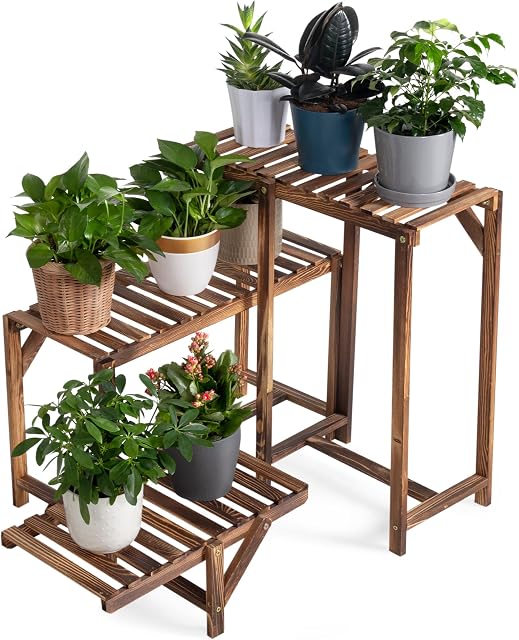 Becko Wood Plant Stand Indoor Outdoor 3 Tier , Plant Shelf for Multiple Plants, Indoor Flower Pots Stand, Outdoor Plant Shelves Display Rack for Home Patio Balcony Living Room Decoration (Brown)