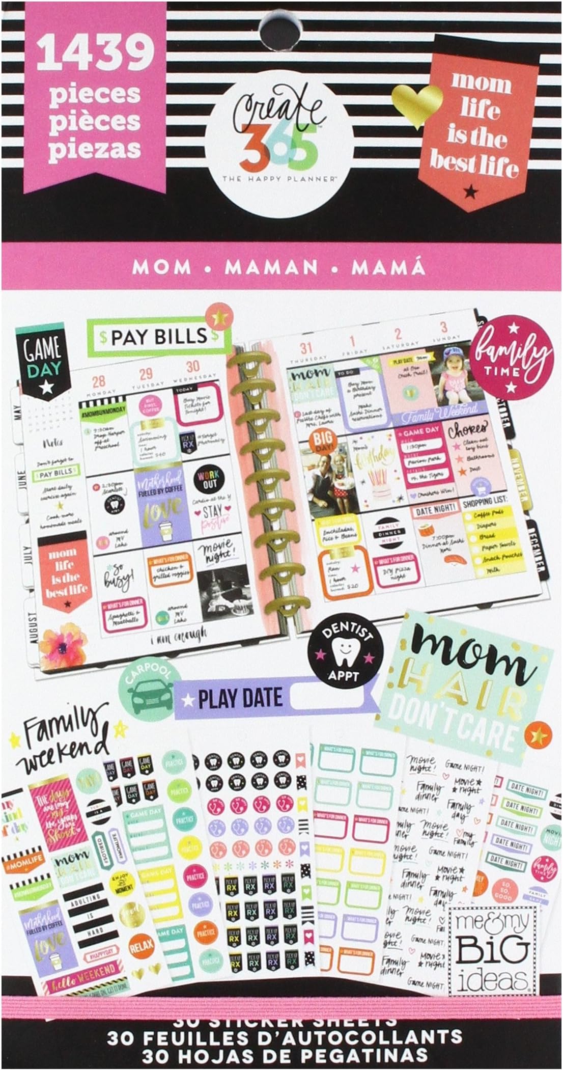 me & my BIG ideas Sticker Value Pack - The Happy Planner Scrapbooking Supplies - Mom Life Theme - Multi-Color & Gold Foil - Great for Projects, Scrapbooks & Albums - 30 Sheets, 1439 Stickers Total