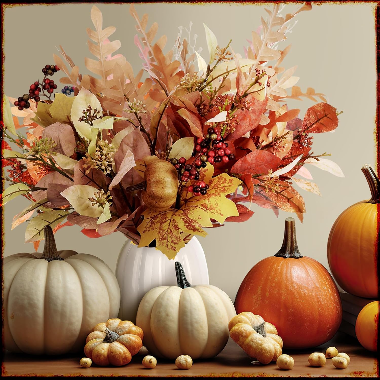 6.7 Inch Ceramic Pumpkin Vase Large Artificial Fake White Pumpkin Flower Vase Decorative Plant Pots for Spring Summer Farmhouses Home Room Office Decorations