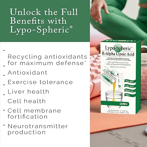 Miniatura 3 de LivOn Laboratories Lypo-Spheric R-Alpha Lipoic Acid - 30 Packets - 226mg Per Packet - Liposome Encapsulated for Maximum Bioavailability - 100%