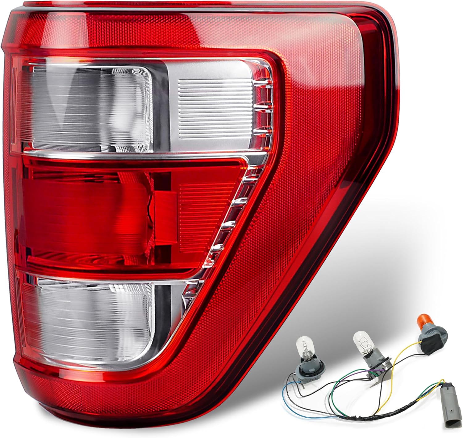 Tail Light Assembly Compatible with Ford F150 XL XLT 2021 2022 2023, F150 Halogen W/o Blind Spot Taillight W/Bulb & Harness, Right Passenger Side, OEM: ML3Z13404F