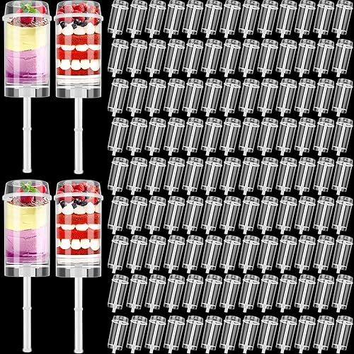 Miniatura 9 de Lenwen 400 recipientes de plástico transparente Push Pop Shooter Push Pop Shooter con tapas, base y palos para fiesta de cumpleaños, boda