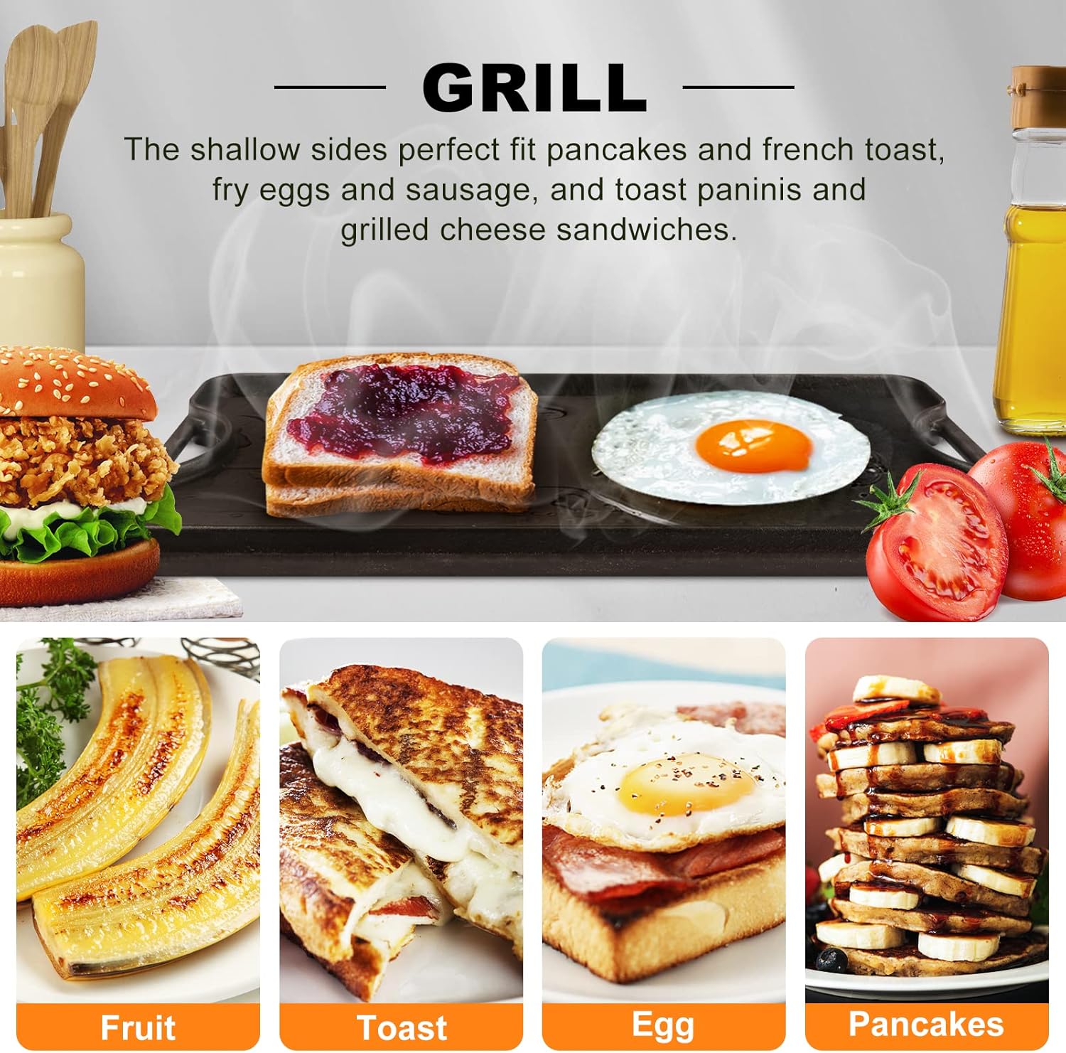 Utheer Cast Iron Griddle, Reversible Griddle With Handles, 20 inch Cast Iron Griddle for Stove Top, Suitable for Pit Boss 68007, Traeger Grills BAC382 Griddle, Oven, Stove, Grills and Even Open Flame: Home & Kitchen