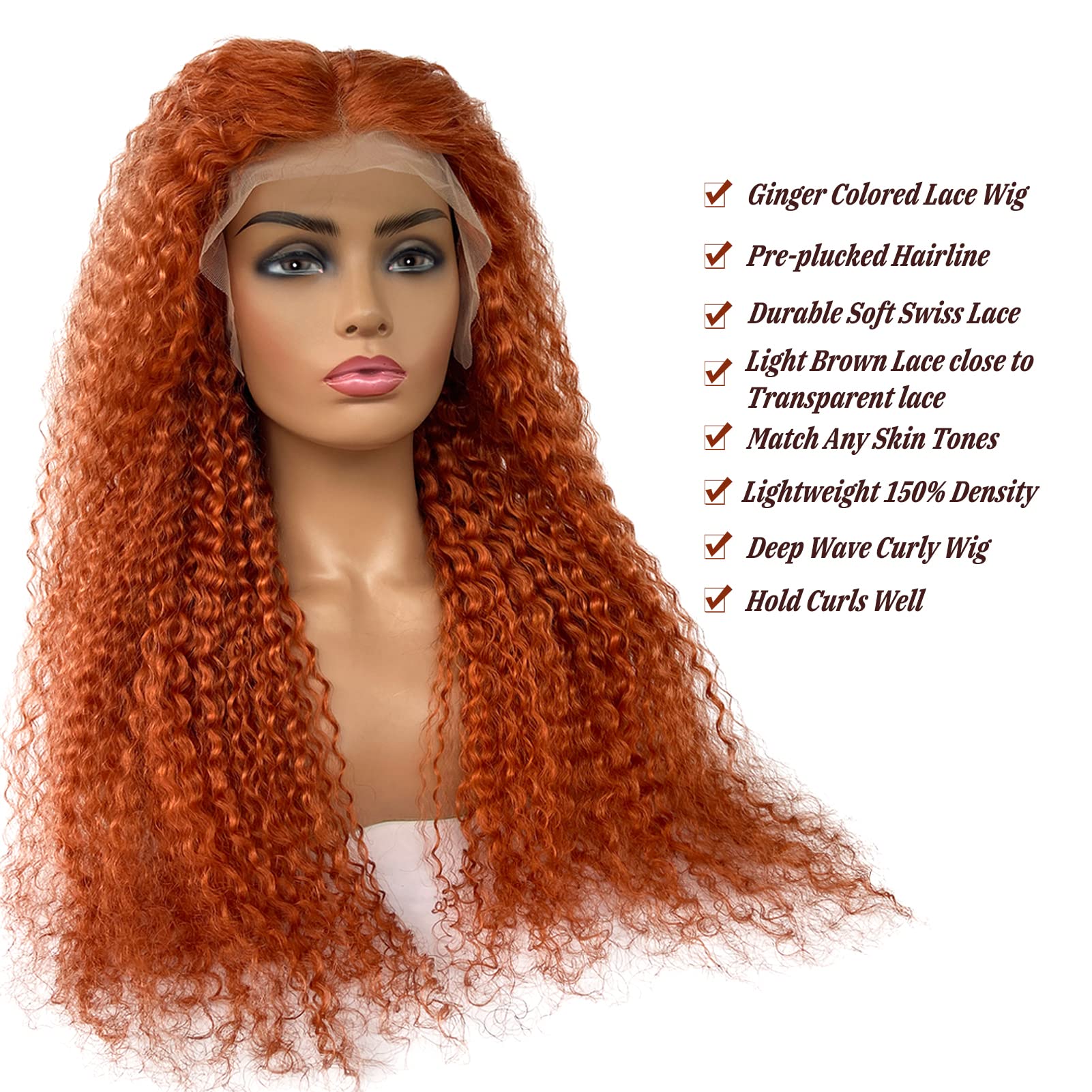 Amazon.com : Ginger Orange Lace Front Wigs Human Curly Wave 