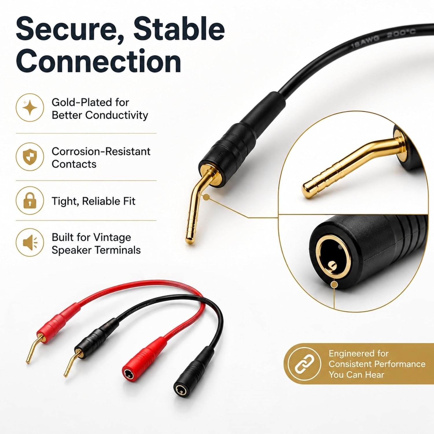 2mm Pin to 4mm Banana Jack Adapter 4-Pack, 13AWG OFC Gold Plated Speaker Cable Adapter for Vintage Amplifier Receiver Hi-Fi Home Theater image 2