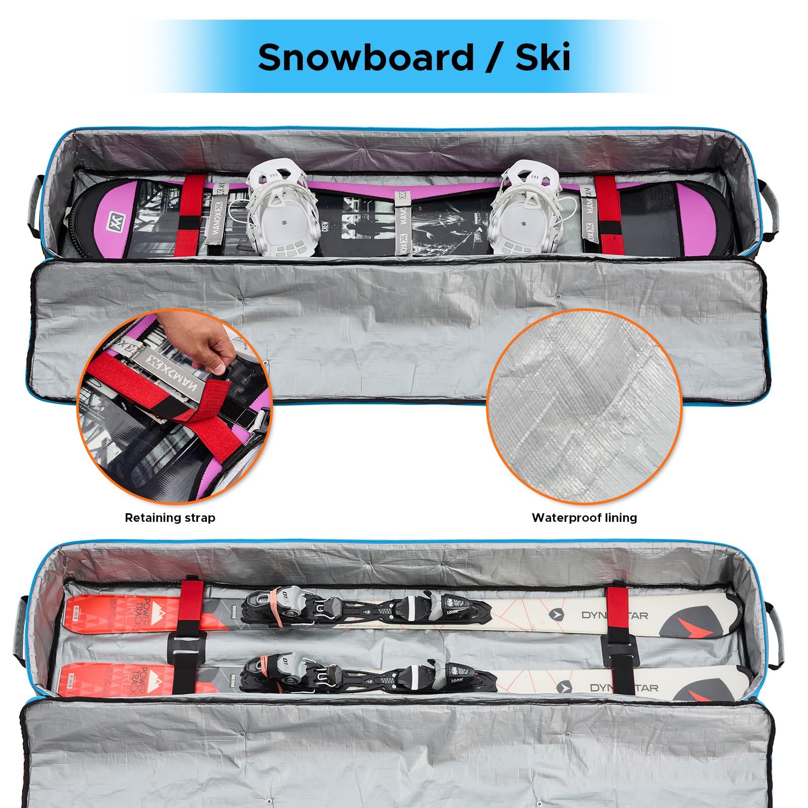 XCMAN Snowboardtasche für Flugreisen – vollständig gepolsterte Skitasche wasserdichte Snowboardtasche für Reisen Snowboardstiefel