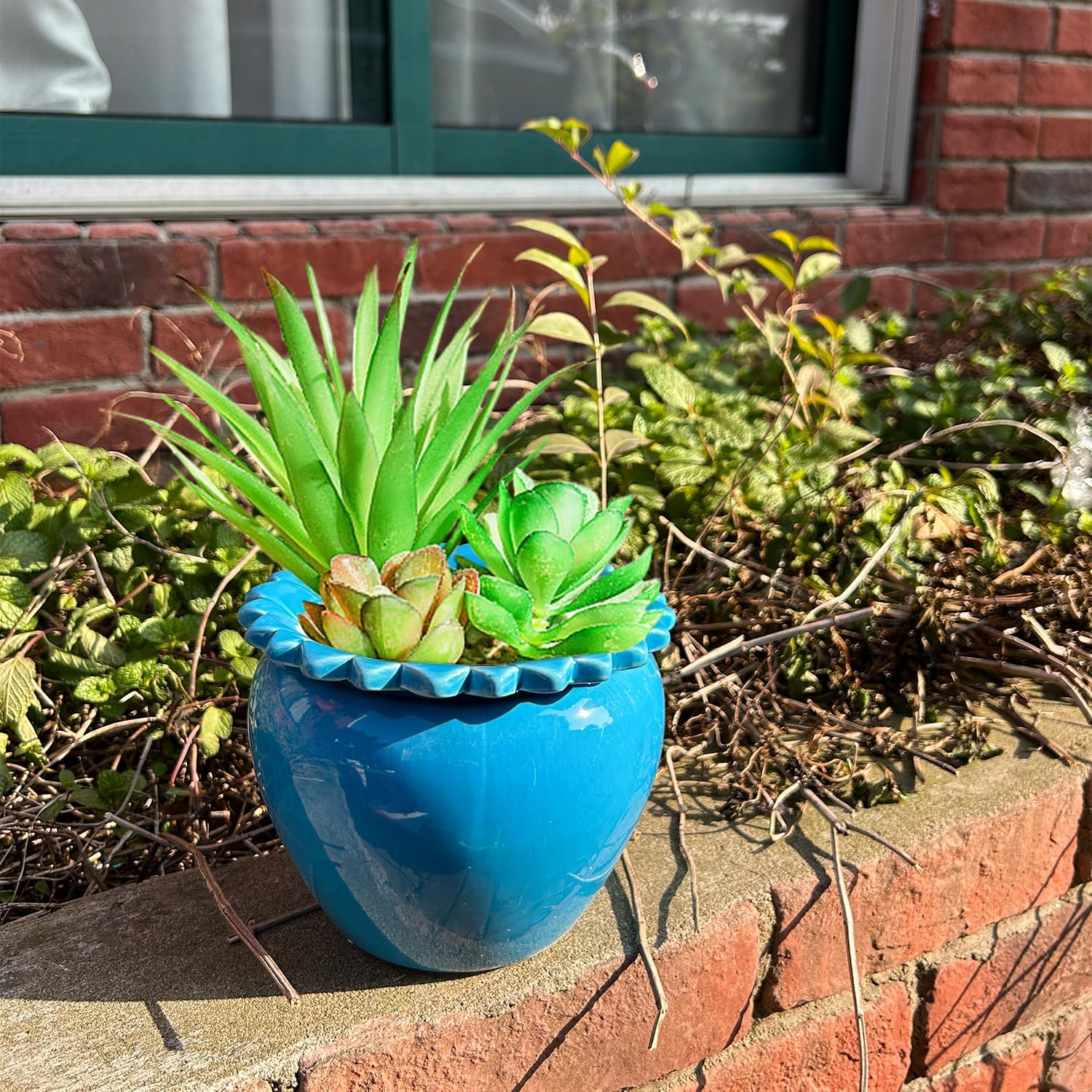 2pcs African Violet Pots, 6.5 Inch Blue Ceramic Easy Plant Self Watering Pot Ceramic Pot High Absorption Orchid Planter for Plant Enthusiasts