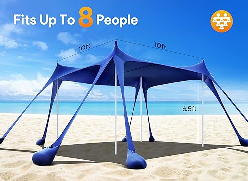 Miniatura 2 de Osoeri Beach Tent, Camping Sun Shelter UPF50+ with 8 Sandbags, Sand Shovels, Ground Pegs & Stability Poles, Outdoor Shade Beach Canopy for Camping