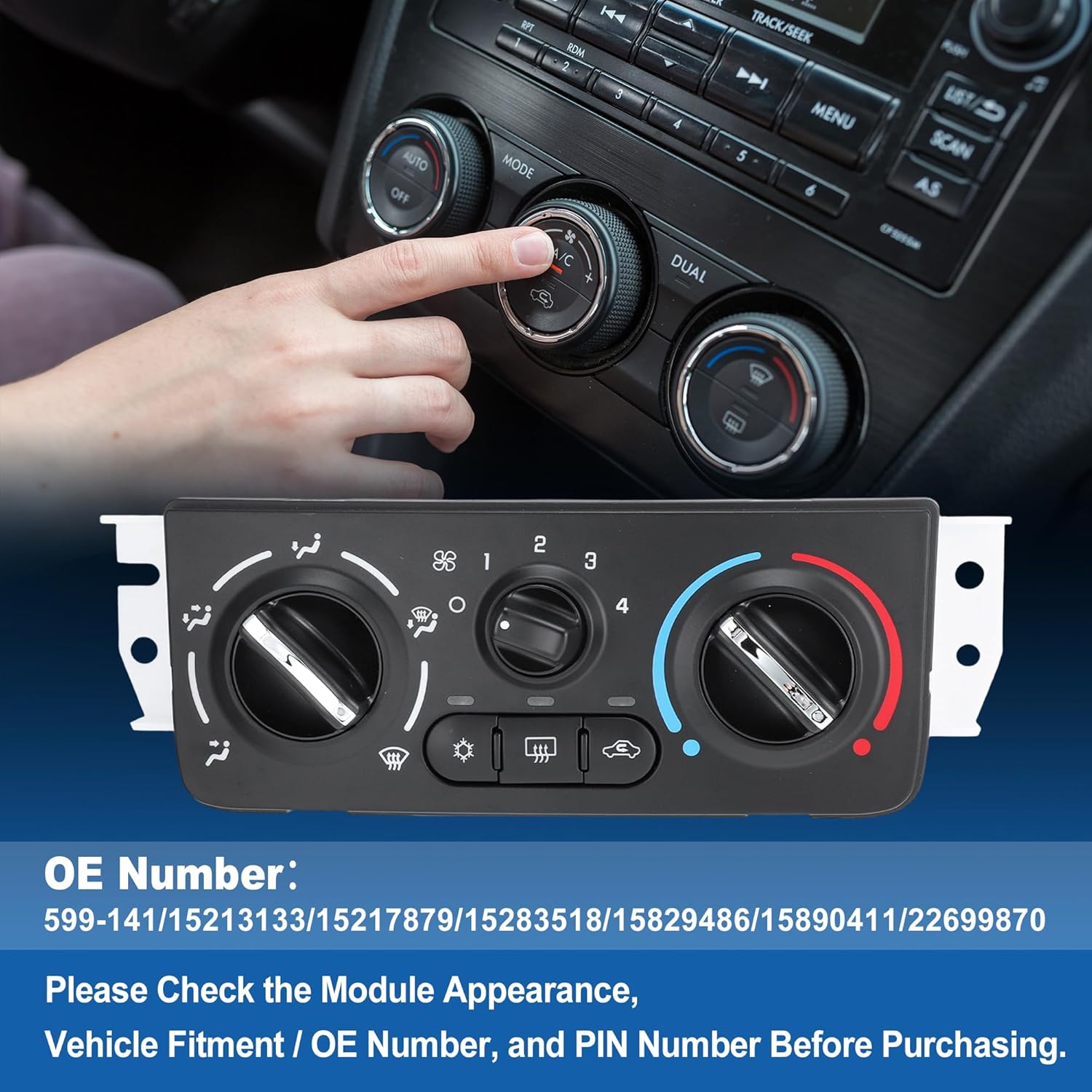 599-141 A/C Heater Climate Control Module for Chevrolet Cobalt 2005-2010 2.0L 2.4L for Pontiac G5 2007-2010 2.2L 2.4L HVAC Control Switch Panel Replacement No.15213133/15217879