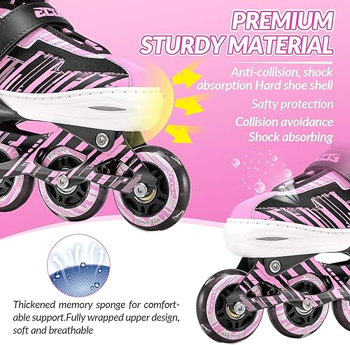 Miniatura 6 de Patines en línea ajustables para niños y niñas con ruedas iluminadas, patines para niños de 4 a 12 años, patines para adolescentes para