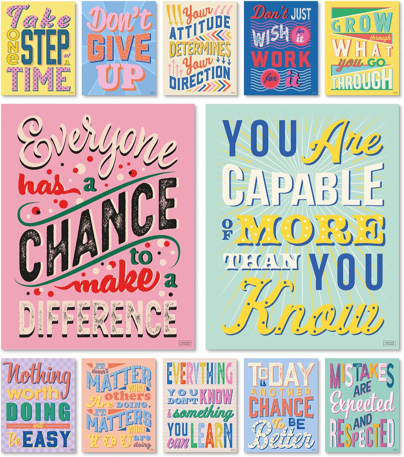 12 Pack Motivational Growth Mind Set Posters for Teachers & Students - Bedroom, Office, Classroom Decor, Inspirational Laminated Growth Mind Set Posters - 11" x 14"