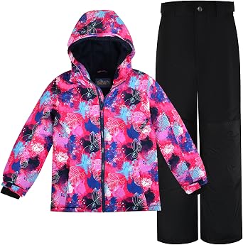 SMONTY COZY Girls Snowsuit Winter Jacket With Hood Water-repellent Ski Suit Windproof Winter Suit