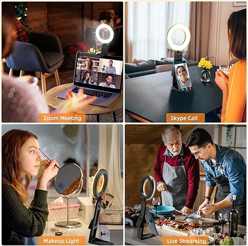 Miniatura 15 de Evershop Anillo de luz para computadora portátil con clip, iluminación de videoconferencia de computadora pequeña con soporte para teléfono/cámara