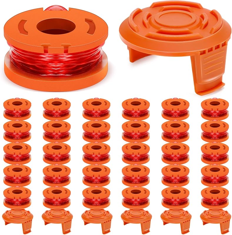 Leumoi 36 Pack Trimmer Spool Line Compatible with Worx WA0010 Weed Eater String Replacement Trimmer Spool Line Auto Feed Spool Trimmer Line Refills Compatible with Worx, 30 Spools + 6 Caps