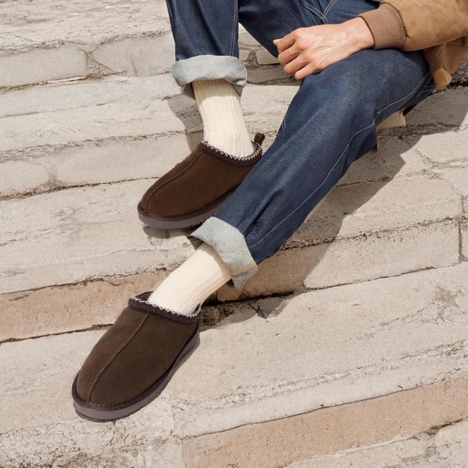 DREAM PAIRS Men's Fuzzy Cozy Slippers Genuine Suede Indoor Outdoor Home Comfy Winter Slip On Cute Warm Memory Foam Furry Shoes FuzzyEasy - Image 2