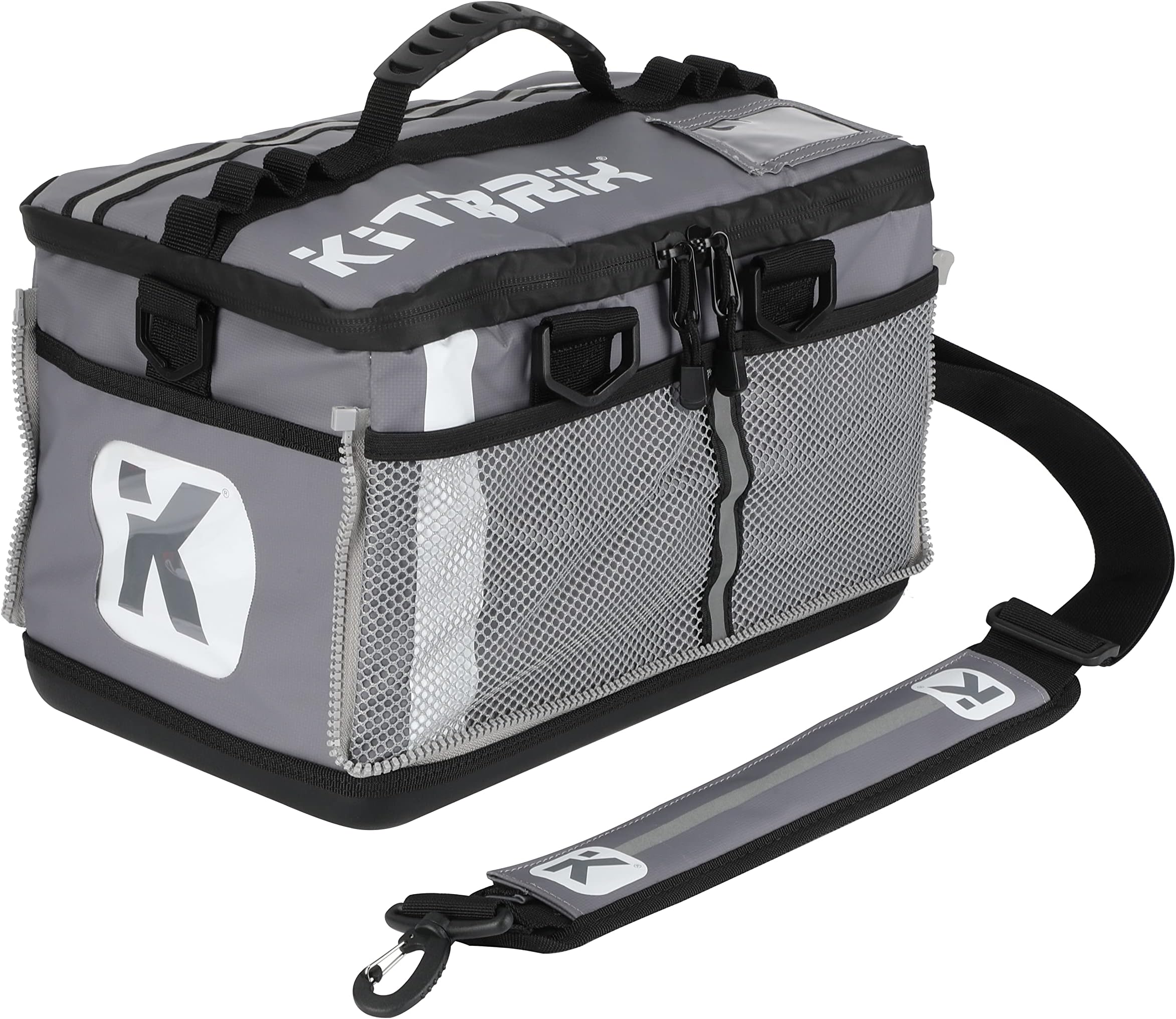 KitBrix Waterproof Sports Duffel Bag, Personal Item Travel Bag 15.3" x 9.4" x 9.4" - Solid Base - Built for Wet, Muddy Gear - Multi-Use Swimming, Gym, Soccer, Camping, Triathlon Transition Bag - Grey