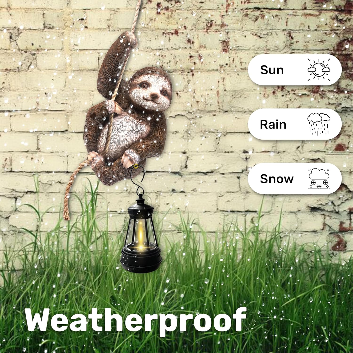 Solar Sloth Hanging Statue with Lantern – Indoor Outdoor Climbing Sloth Decor for Garden Yard Porch Balcony, Cute Animal Yard Art, Housewarming for Mom Grandma Women