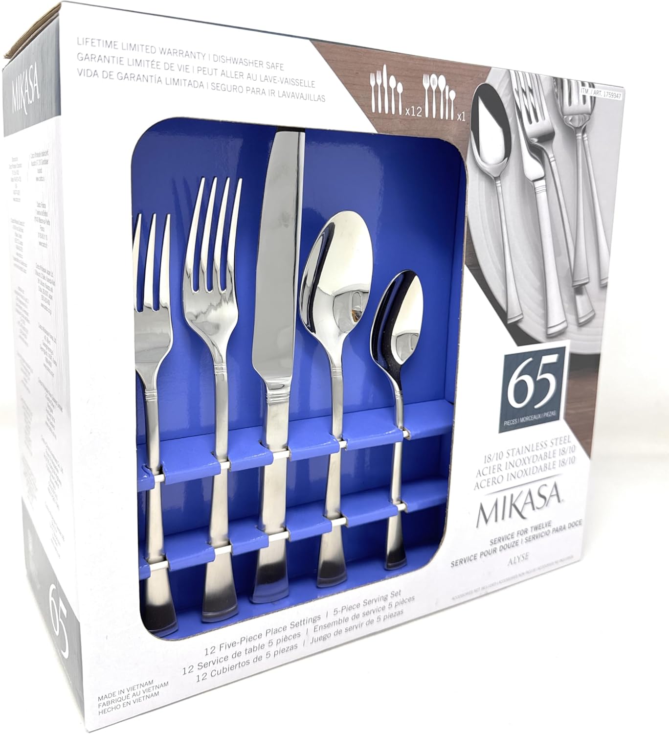 Mikasa, Alyse Flatware Service for 12, 65 Piece Set, 18/10 Stainless Steel, Silverware Set with Serving Utensils