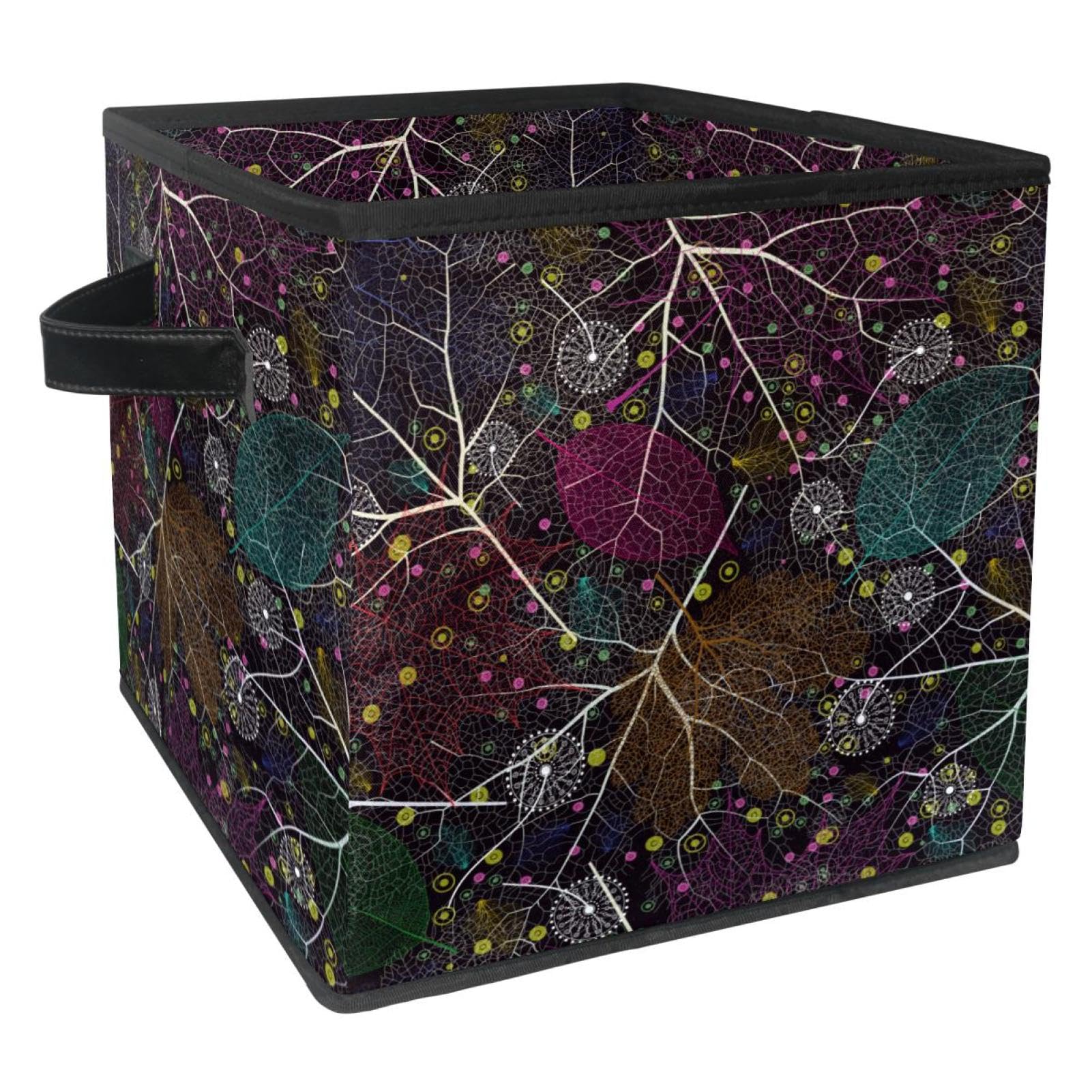 Boîte de rangement pliable cube en tissu à motif feuilles transparentes pour placard