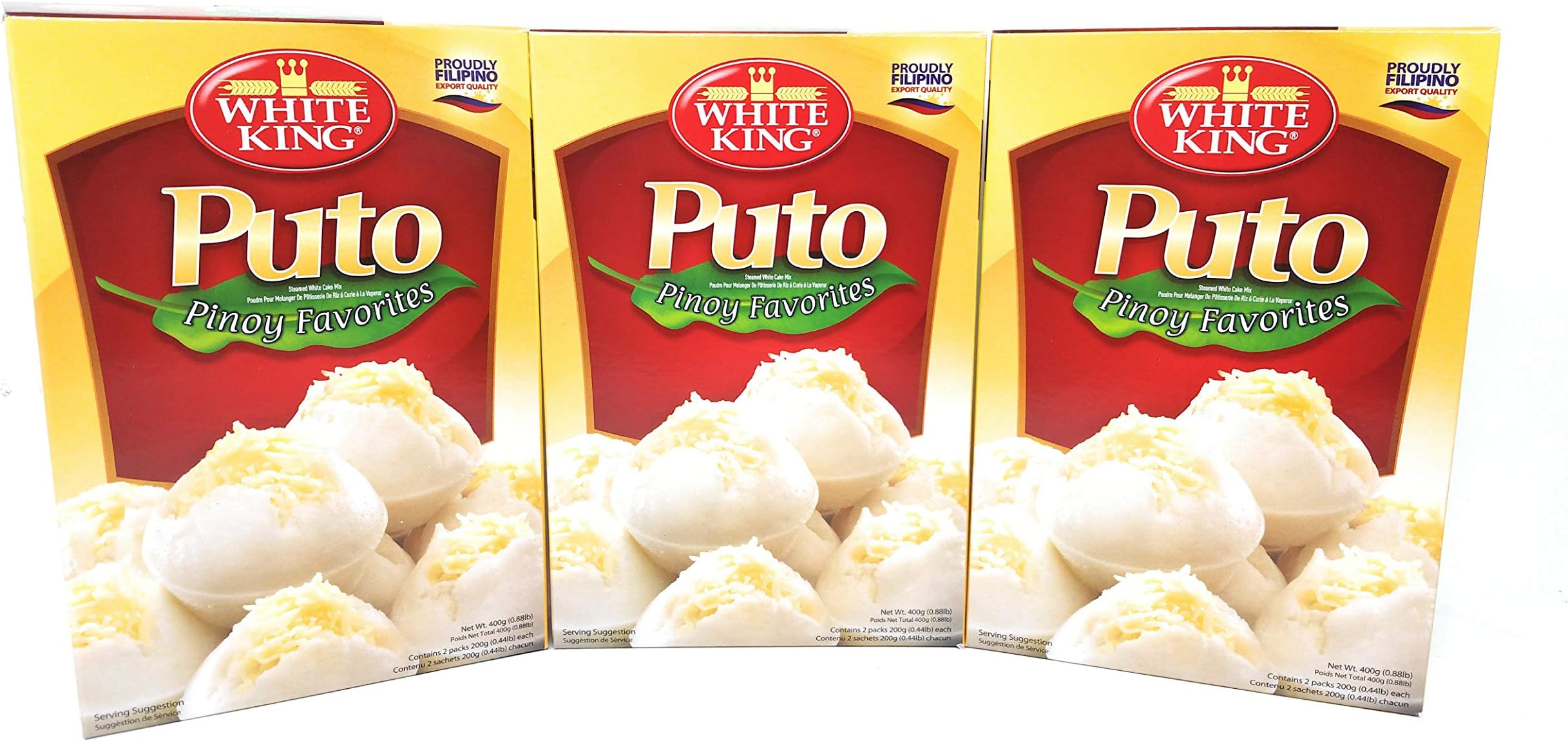 White King Puto Pinoy Favorites Cake Mix, Net Wt 400g (0.88lb)per Box, 3 Pack