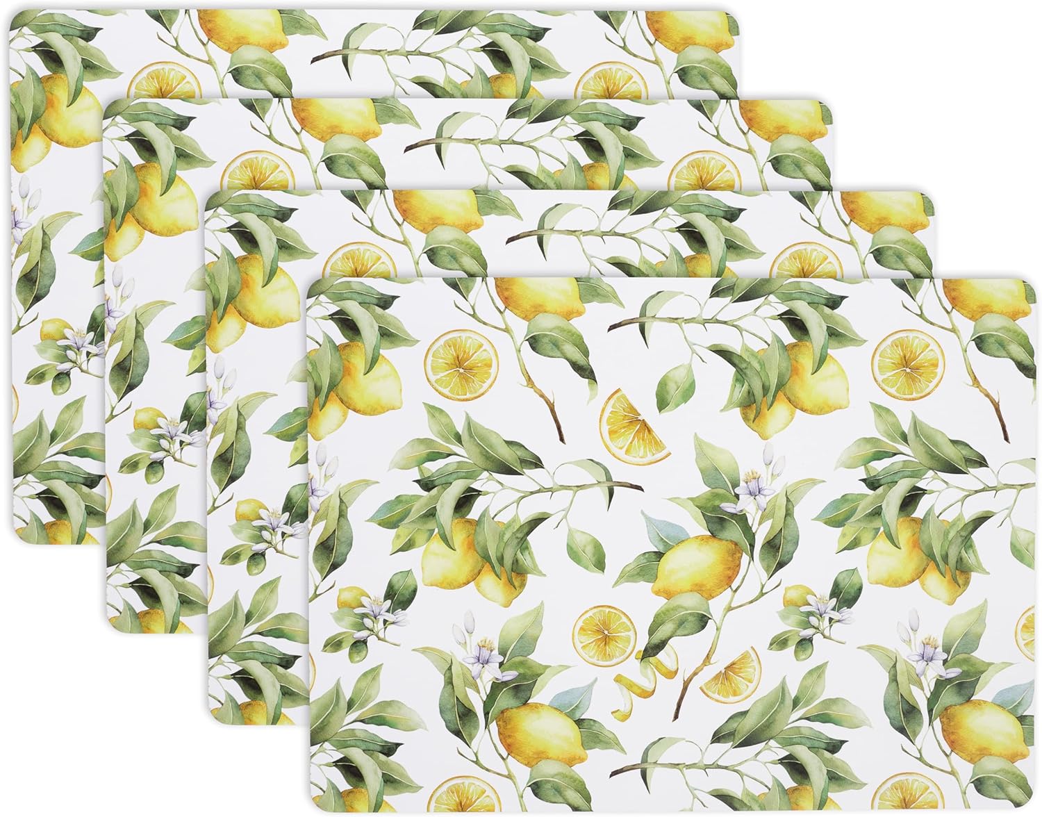 KAF Home Cork Placemats 16 x 12-Inch Set of 4 Chateau (Watercolor Lemons)