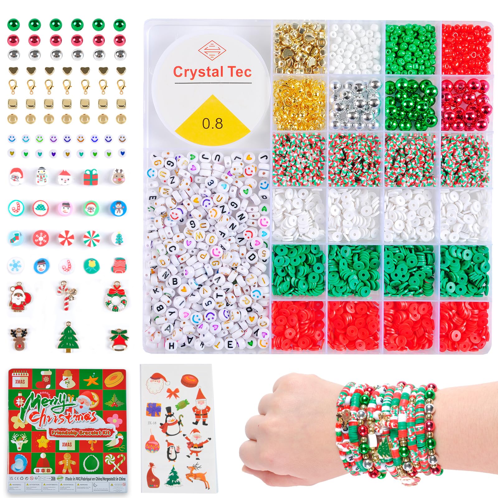 wuzoeChristmas Clay Beads Kit for Bracelets - 6666 Pcs, Polymer Heishi Beads Kit with Letter & Friendship Bracelet & Necklace Charms