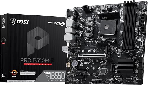 MSI PRO B550M-P Micro-ATX Motherboard, AM4 for AMD Ryzen 5000, PCIe 4.0 x16, DDR4 4400+ OC, Dual M.2 Gen4