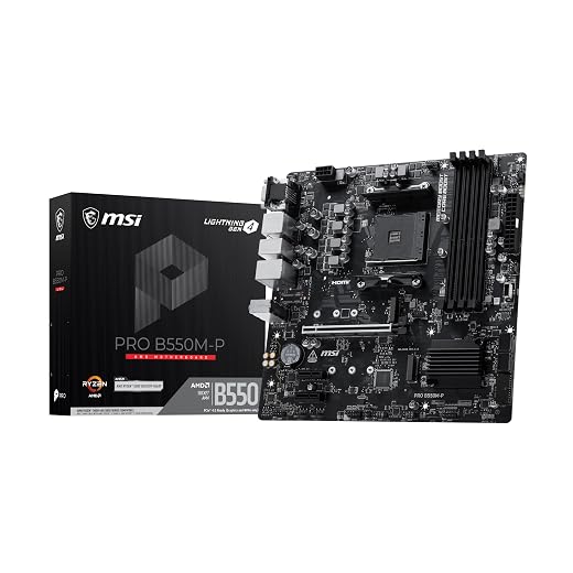 MSI PRO B550M-P Motherboard, mATX - Supports AMD Ryzen 5000/5000 G-Series, 4000 G-Series, 3000/3000 G-Series Desktop Processors, AM4 - DDR4 Memory Boost (up to 4400+ MT/s OC), PCIe 4.0 x16, M.2 Gen4