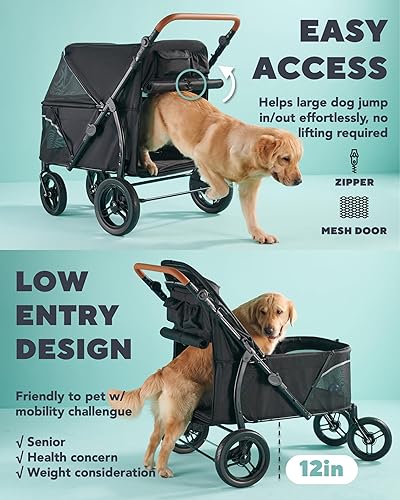 Miniatura 4 de Cochecito para mascotas para perros grandes de hasta 110 libras, cochecito grande para mascotas múltiples mascotas, todo terreno con mango ajustable