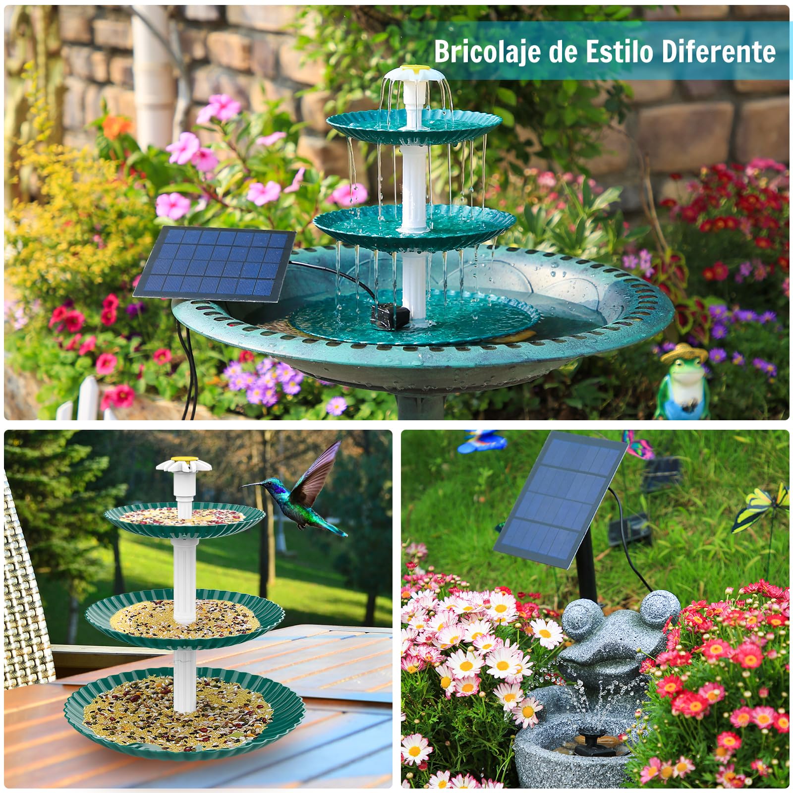 AISITIN - Fuente Solar para baño de pájaros, 3,5 W, 3 Niveles, Desmontable Fuente Solar para baño de pájaros, jardín Fuente, decoración de jardín, comedero, pájaros