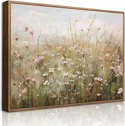 QMWIDKL Arte de pared vintage enmarcado con flores silvestres, impresiones florales botánicas retro, campos de campo, paisaje, flores, imágenes,