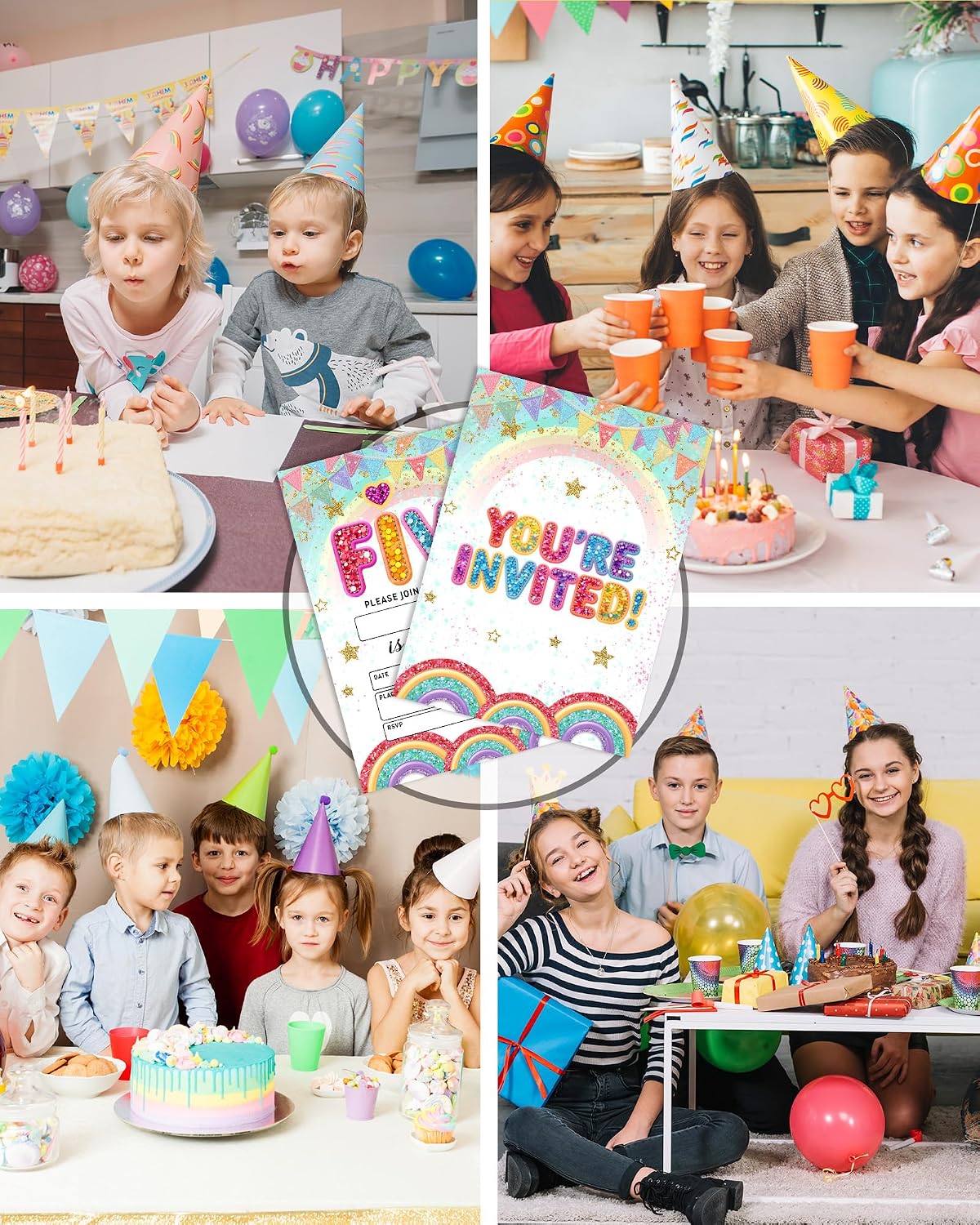 5x7 5th Birthday Invitations with Envelopes for Girls | 25 Pcs Rainbow Invitation Cards for Birthday Party Supplies Favors | 5 Years Old Invites for Party Decorations-A01