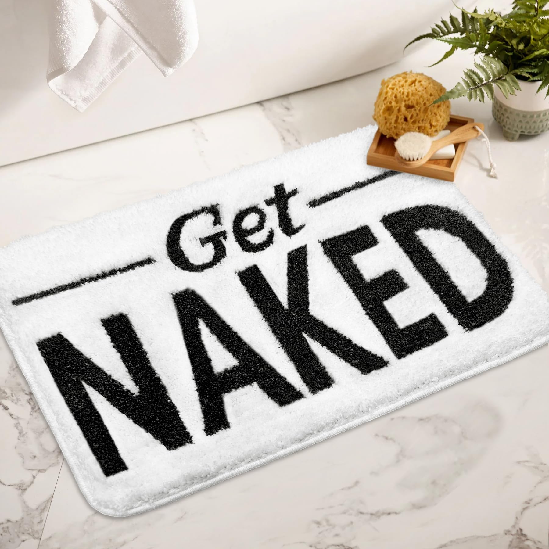 Small Get Naked Bathroom Rugs - Funny Bath Mats Non Slip Cute Carpet for Bathroom Floor Decor Water Absorbent Bath Rugs for Sink Bathtub and Shower