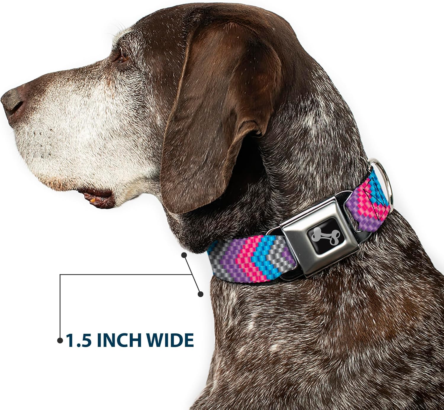 Buckle-Down Seatbelt Buckle Dog Collar - Chevron Weave Gray/Lavender/Pink/Baby Blue - 1.5" Wide - Fits 18-32" Neck - Large