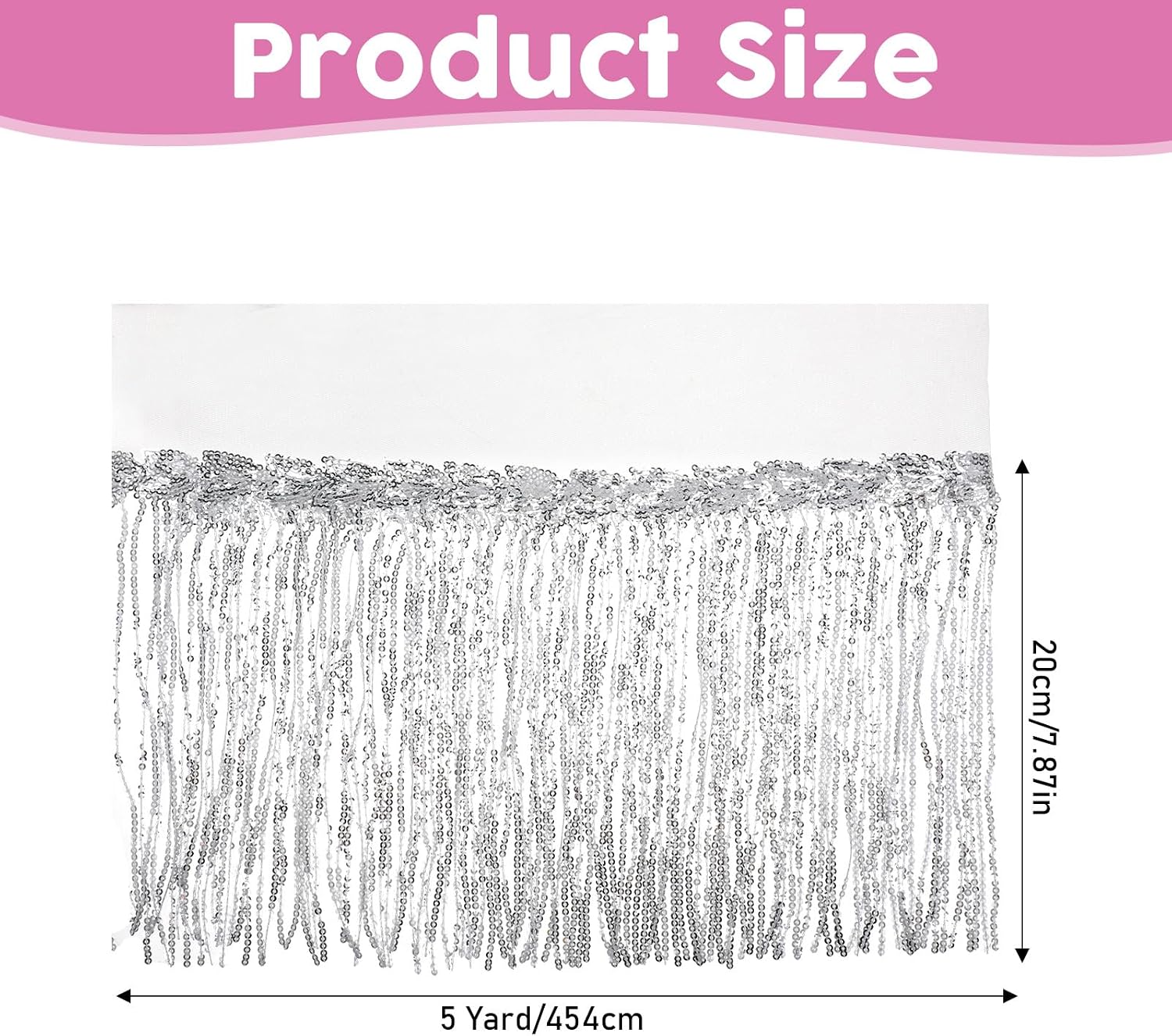 5 Yards Silver Fringe, Silver Sequins Lace Tassel Fringe Trim for DIY Dress Sewing Crafts Home Decor Party Dress Stage Costume Embellishment