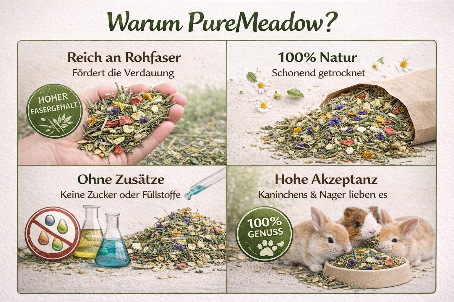 PureMeadow Golden Meadow Mix - Complément Alimentaire texturé pour Lapins - 5 kg - avec Foin des prairies, Herbes et légumes